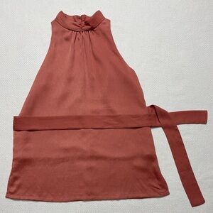 Prologue Dusty Pink Coral Sleeveless Blouse Top Mock Neck w/ Belt Womens Size XS